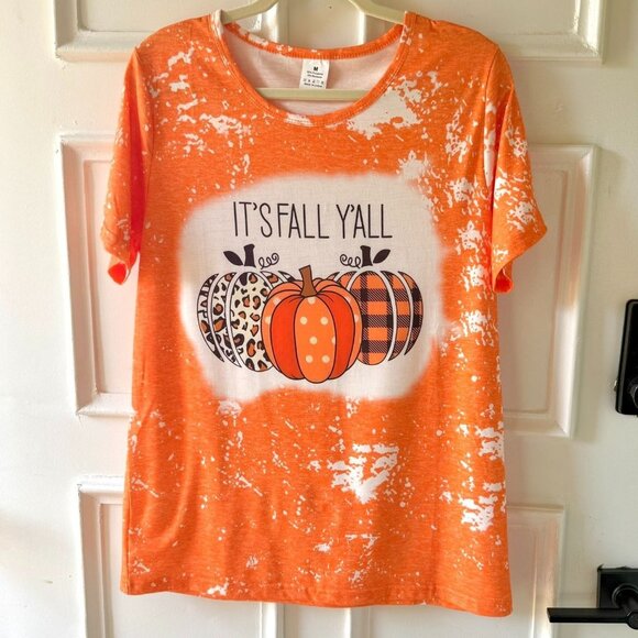 Its Fall Yall T Shirt Sz Medium Graphic Print Orange Pumpkin Design Casual Top - Picture 2 of 9